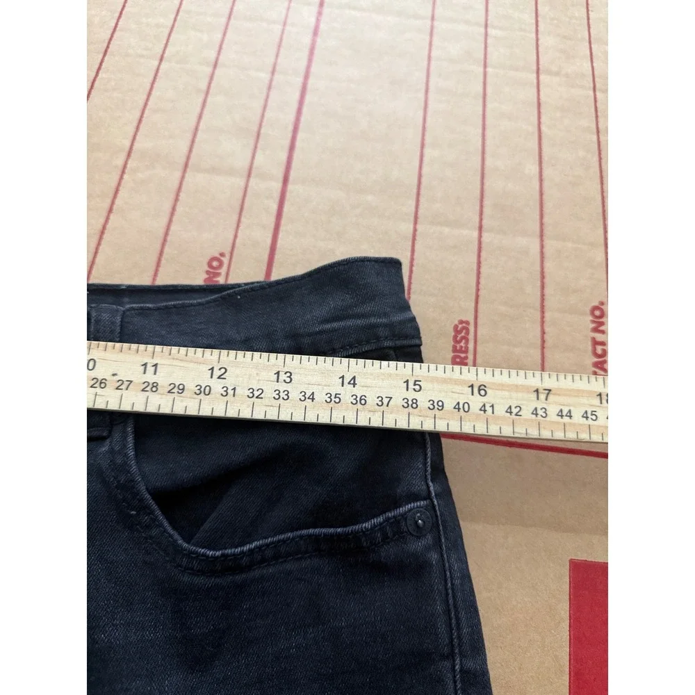 Off-White Slim Fit Black Denim Jeans Orange Checkered Patch Distressed Mens 30